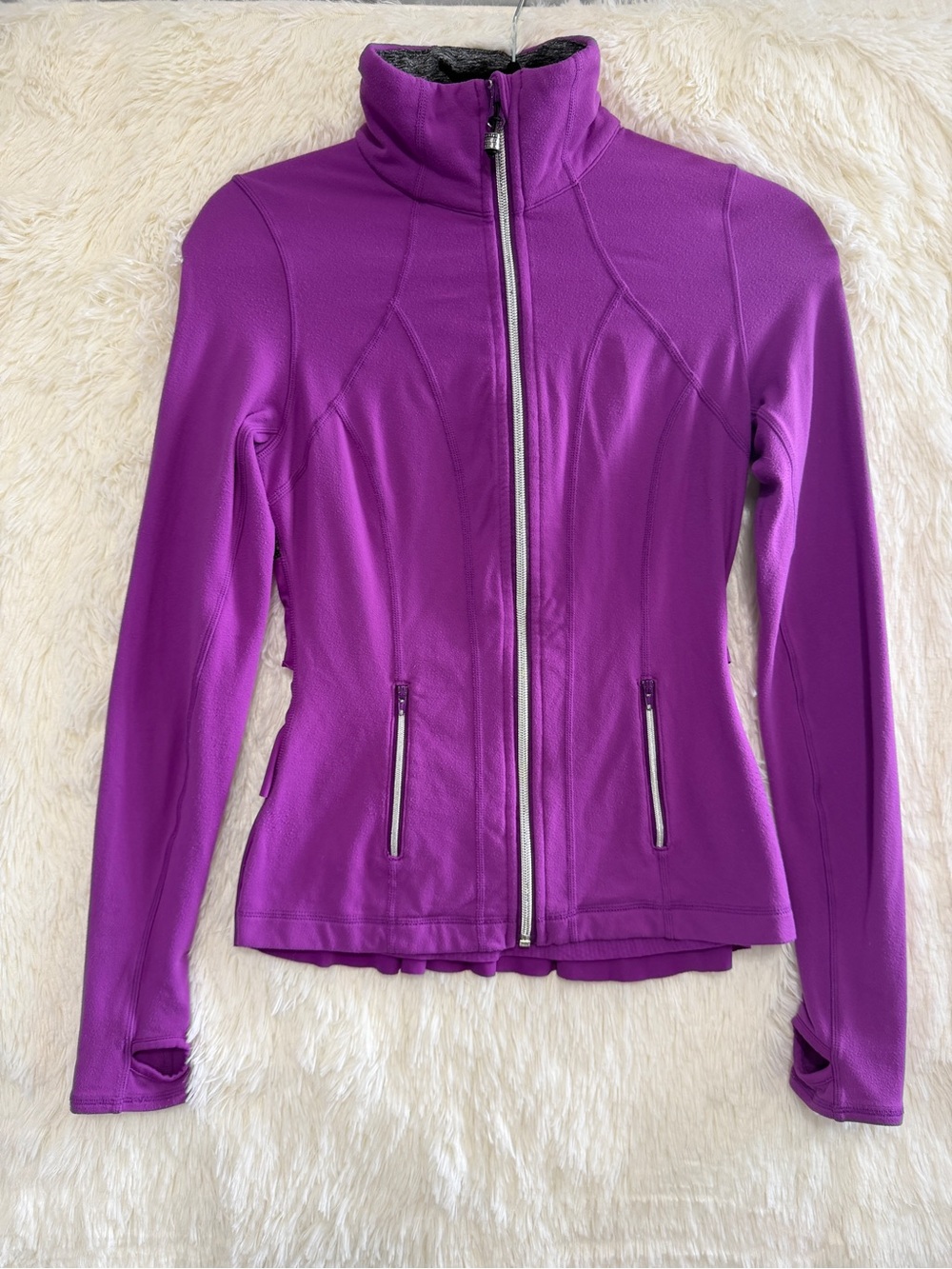 Vtg Y2K Lululemon Women Yogi Dance Jacket 4 Violet 3 Tier Ruffle Back Thumbholes